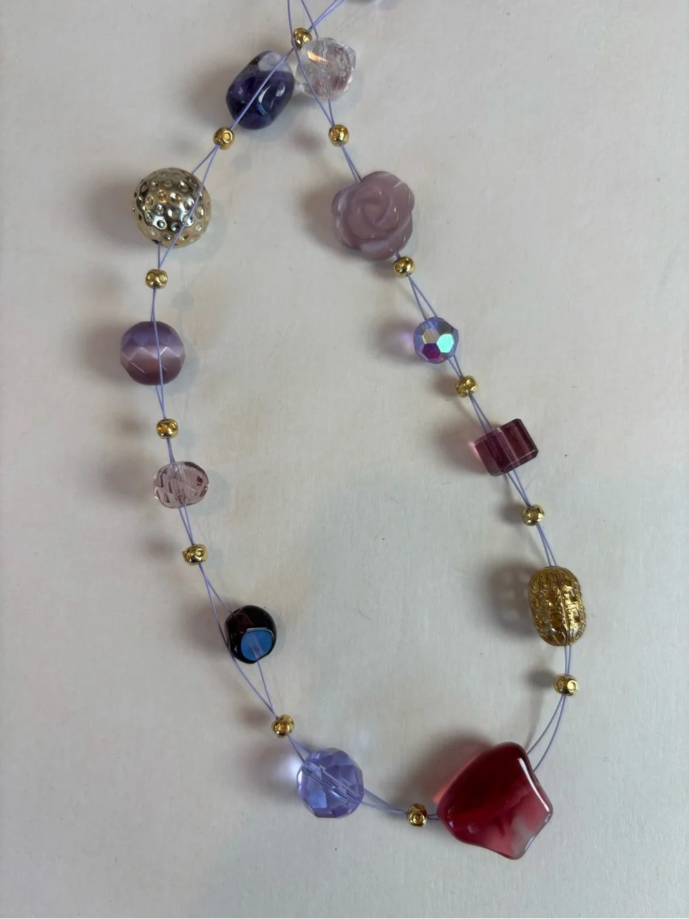 3 Cookie Lee Beaded Necklaces Purple Crystal Aqua Coastal Millefiori Glass